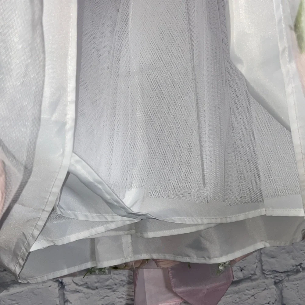 Us Angels 4T White and Pink Petal Tulle Flower Girl Dress